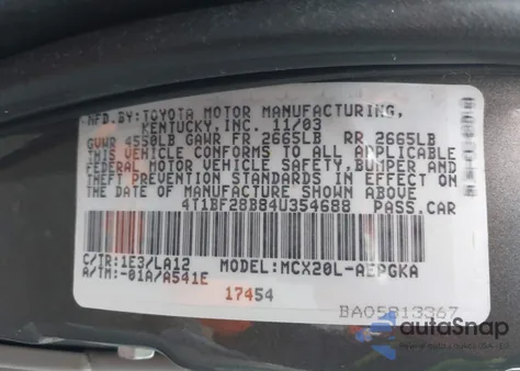 2004 Toyota Avalon Xls из США, поврежденный, VIN 4T1BF28B84U354688